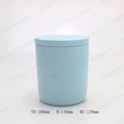 Pot de bougie en ciment en béton bleu cylindre avec couvercle